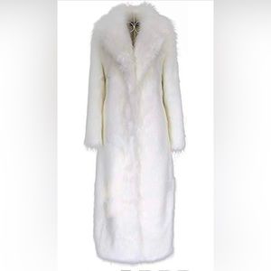 Women Long Sleeve Faux Fur Coat Lapel Full-Length Overcoat